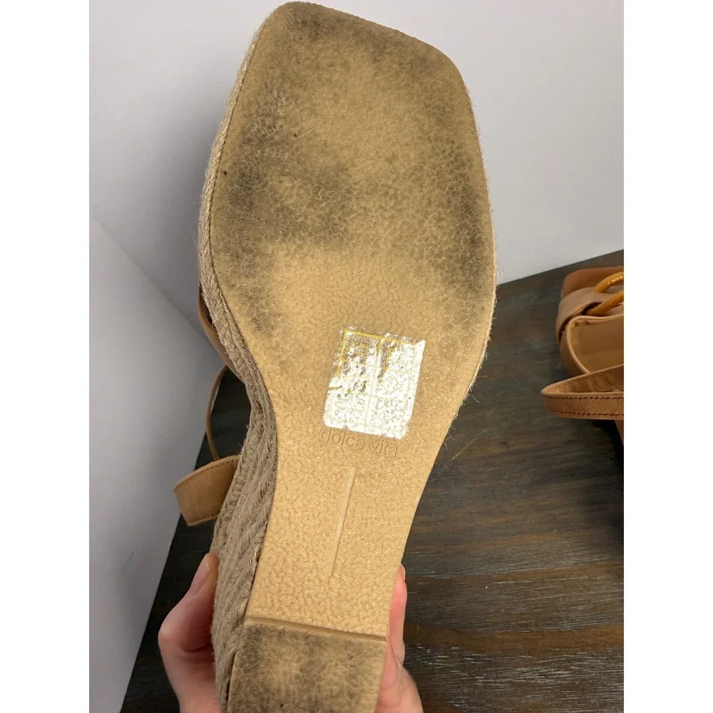 Dolce Vita Maze Espadrille Wedge Sandals Tan Luggage Leather Size 9‎ Boho